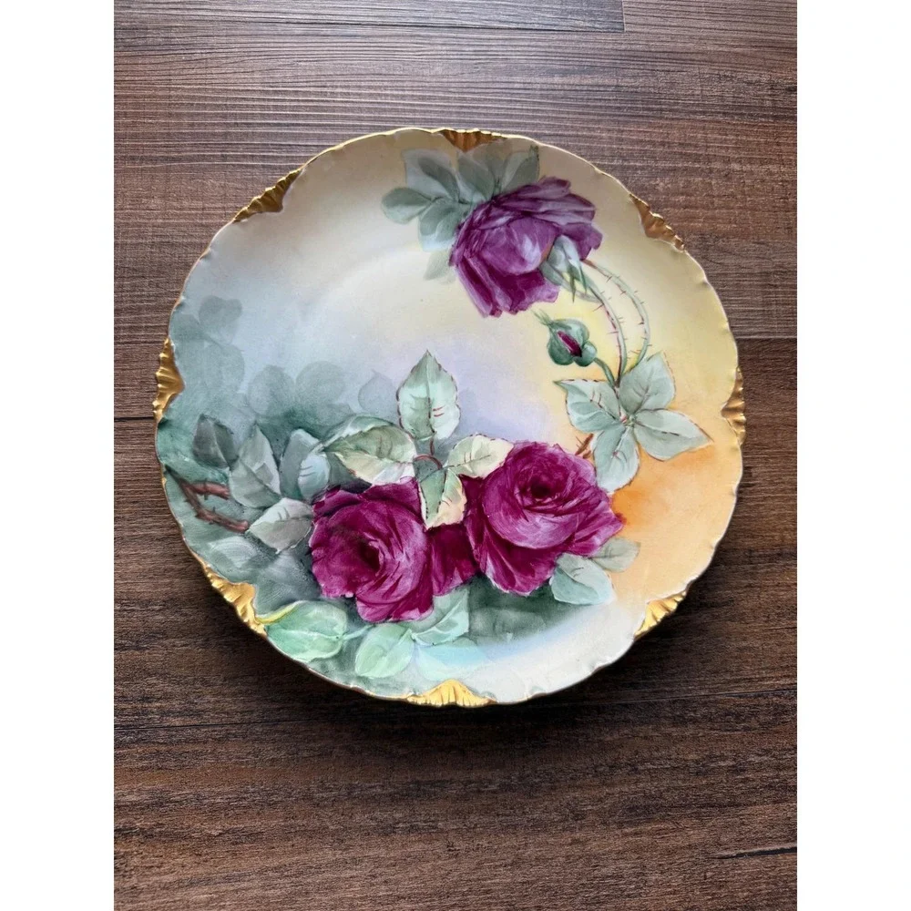 RC Versailles Bavaria Hand Painted Rose‎ Cabinet Plate Gold Scalloped Rim